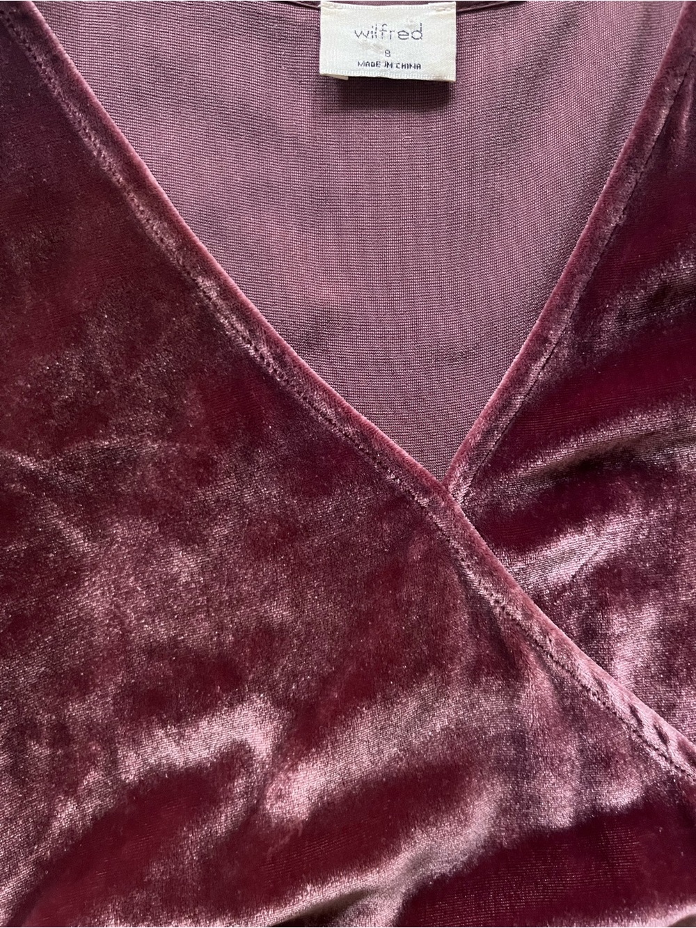 Aritzia Wilfred Velvet Wrap-Style Mini Dress Country - Picture 5 of 12